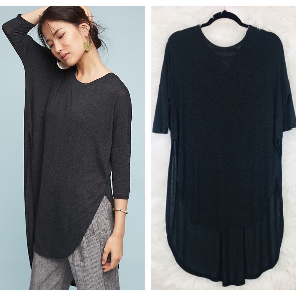 Womens Anthropologie Deletta Dark Gray Shania Tunic Hi-Lo Tee Size XS‎